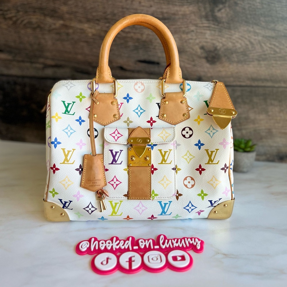 SOLD Authentic Louis Vuitton Takashi Murakami White Multicolor Speedy 30 Handbag